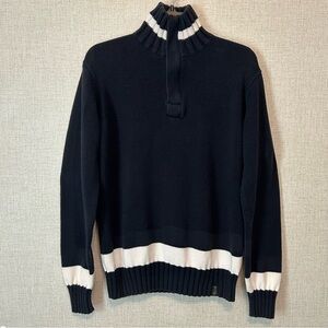 Nautica Jeans Blue and White Men's Zip-Up Sweater Turtleneck S Vintage Preppy